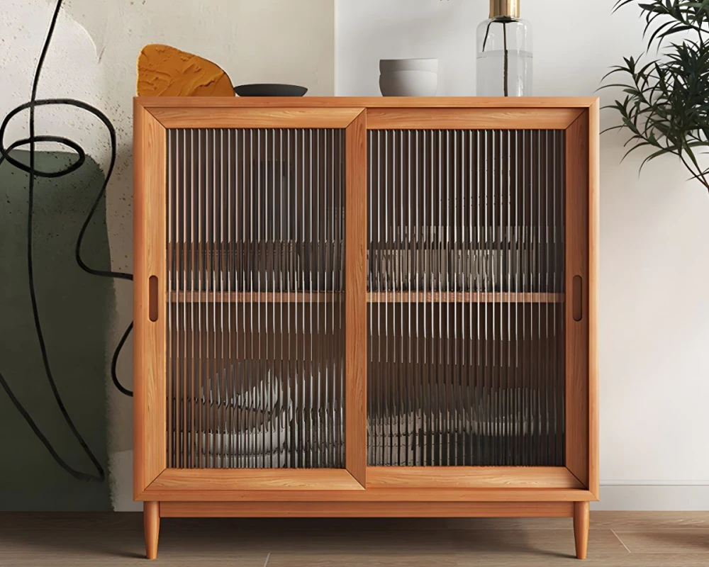 wood and rattan sideboard